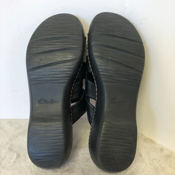Clarks Delana Jazz Black Strappy Leather Summer Slide Sandal Size 7 - Picture 8 of 11